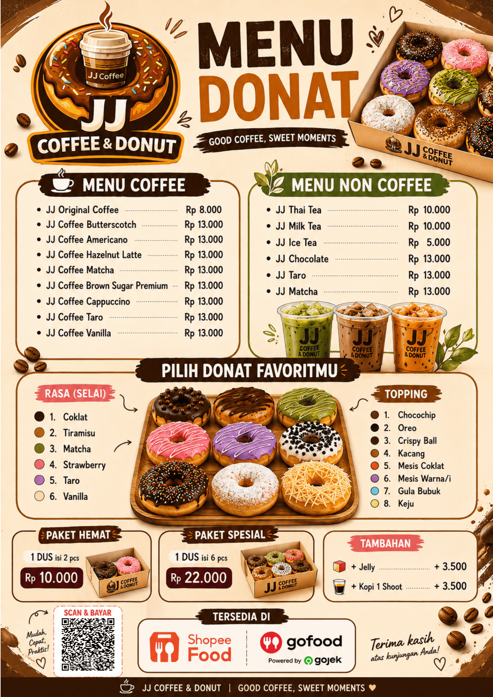 Menu dan Harga JJ Coffee & Donuts